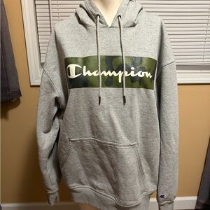 Champion Gray Hoodie with Camo Logo